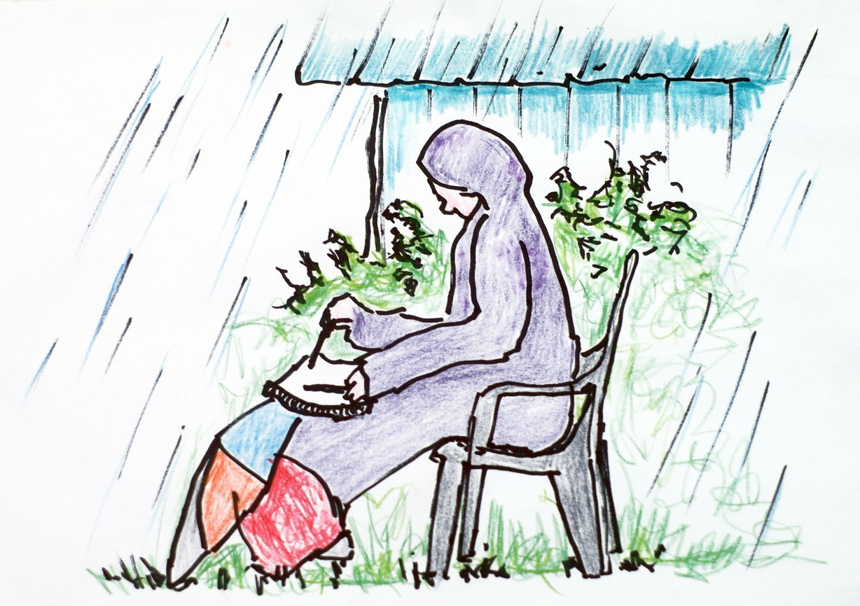 Gudrun-zeichnet-im-Regen